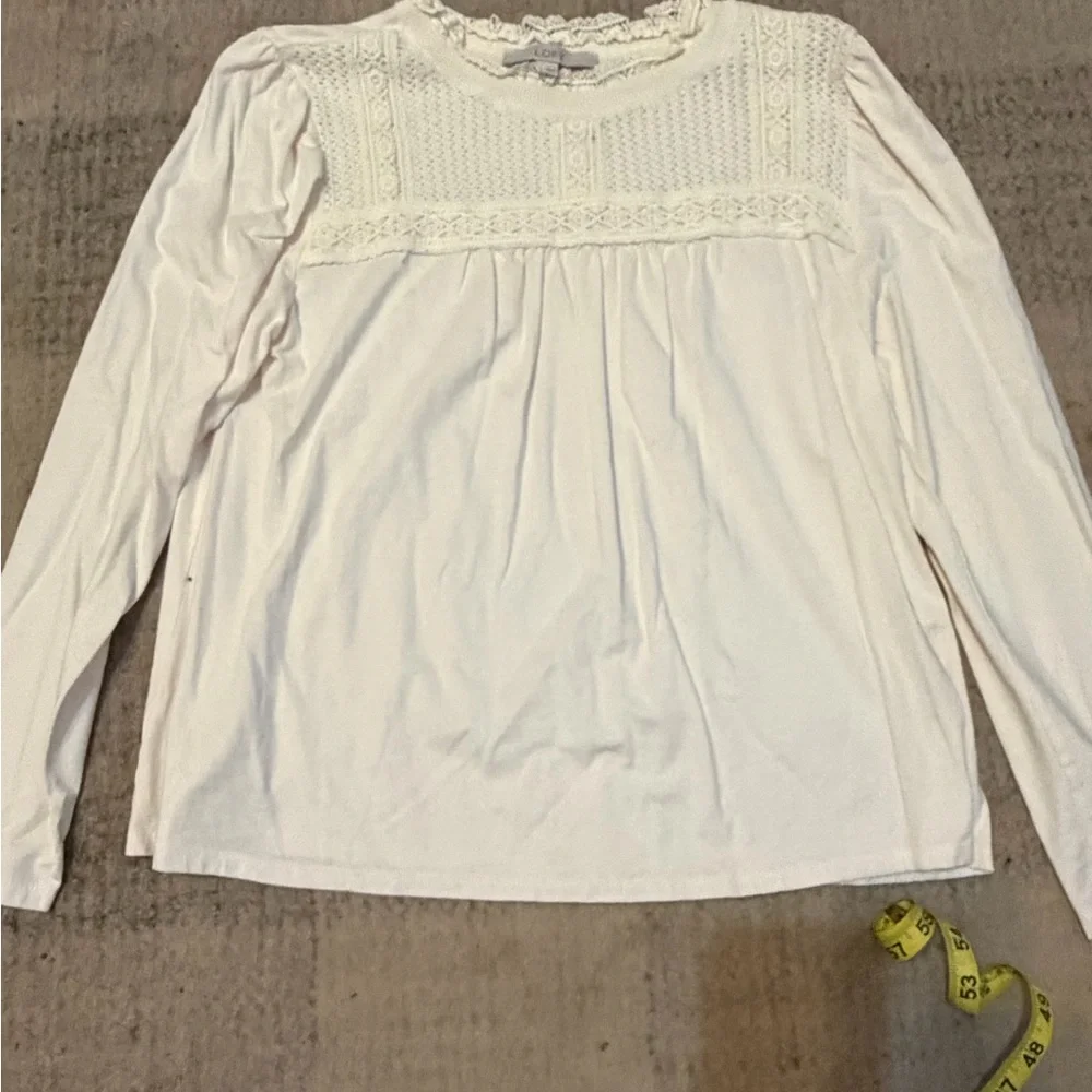 LOFT White‎ Lace Knit Long Sleeve Top Size L Romantic Boho